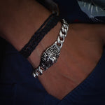 Load image into Gallery viewer, Lion face silver bracelet