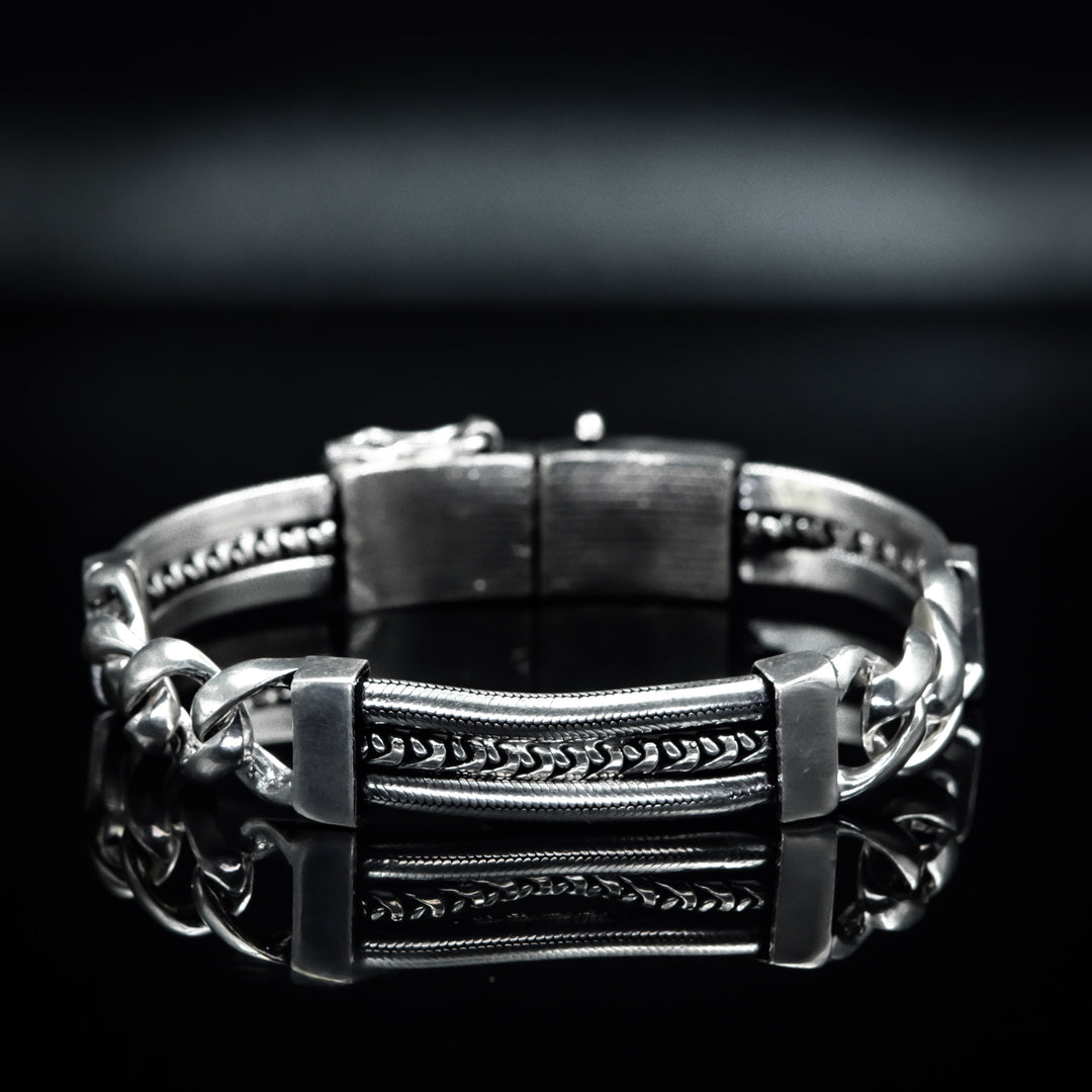 Multilayered Beaded silver bracelet