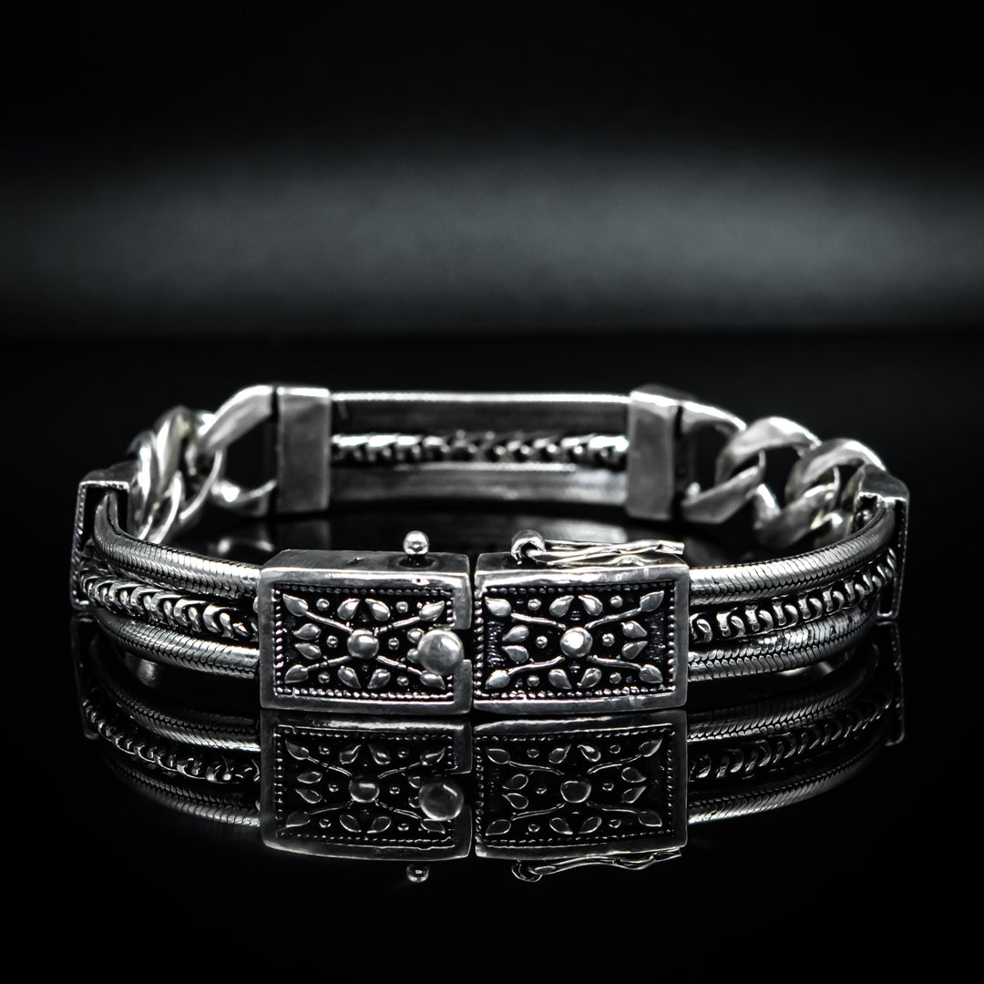 Multilayered Beaded silver bracelet