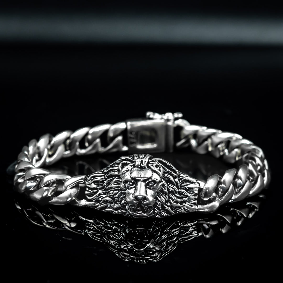 Lion face silver bracelet