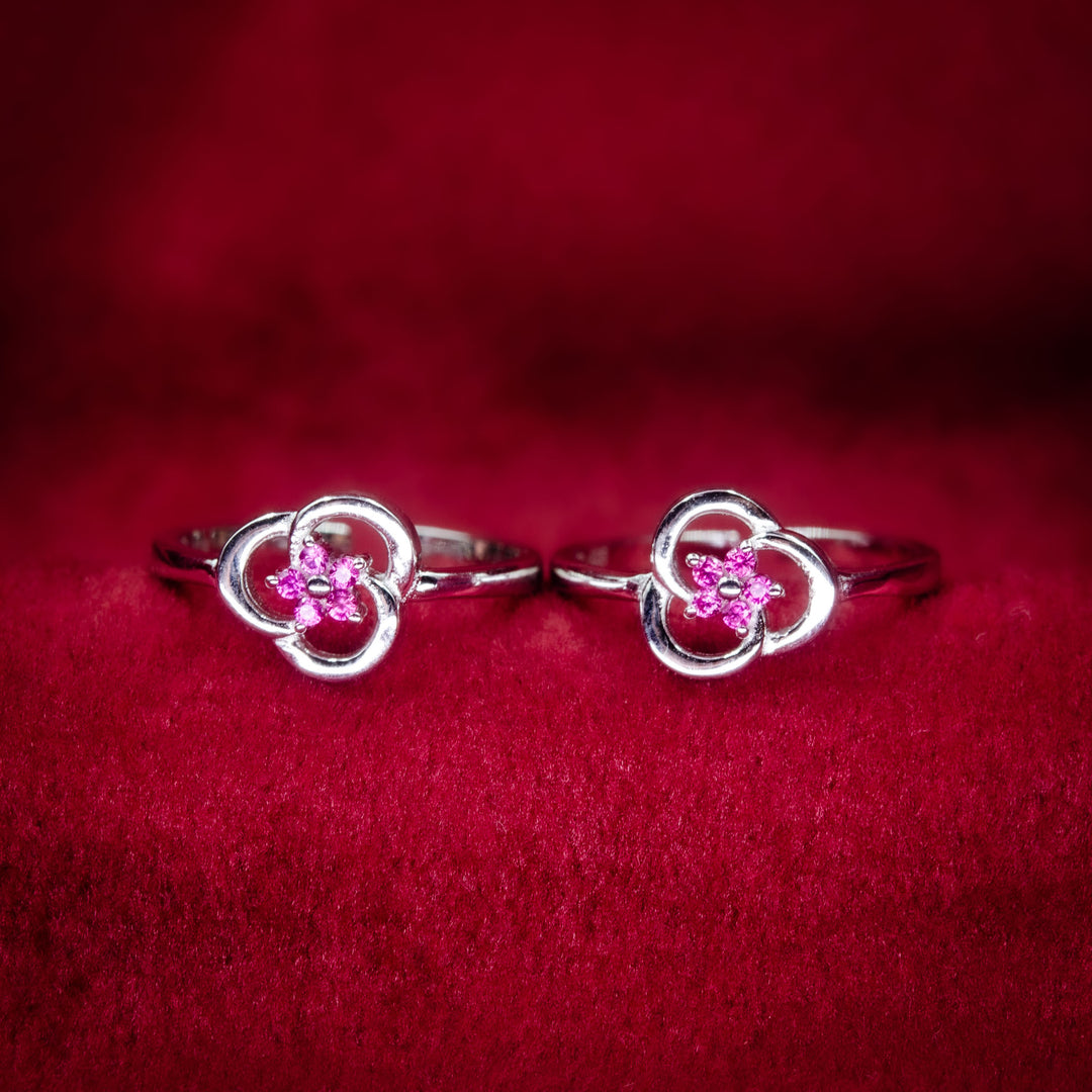 BloomCharm – Silver Toe Rings with Pink Stones