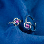 Load image into Gallery viewer, BloomCharm – Silver Toe Rings with Pink Stones
