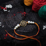 Load image into Gallery viewer, &quot;Golden floral fusion&quot; Silver Rakhi
