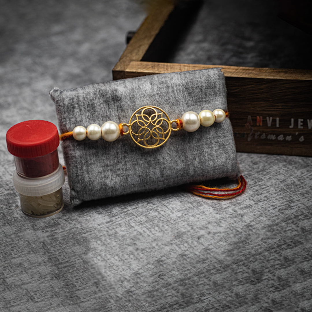 "Golden floral fusion" Silver Rakhi