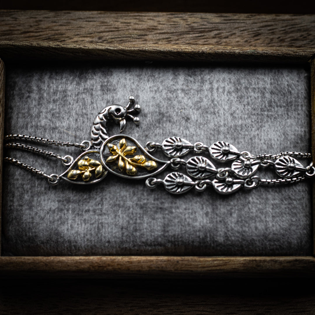 "Divine Peacock" Silver Rakhi Bracelet