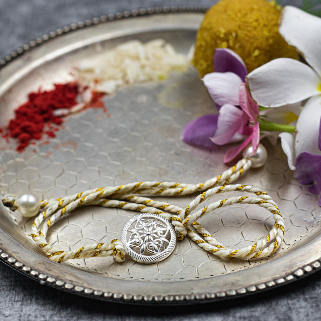 "DIVINE BLOOMS" Silver Rakhi for Brother