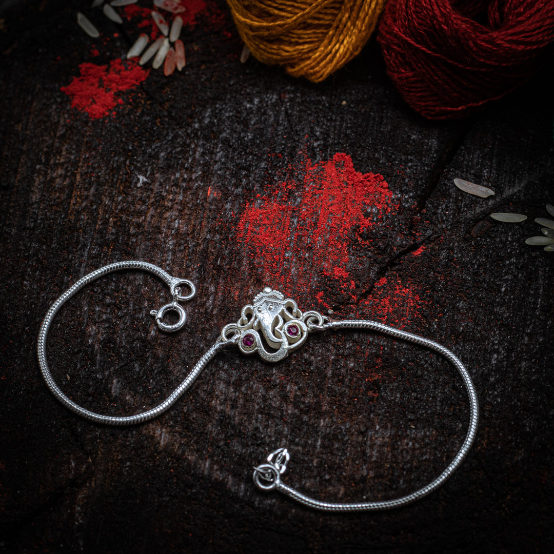 "Ganesha's Blessing" Silver Rakhi for Boys