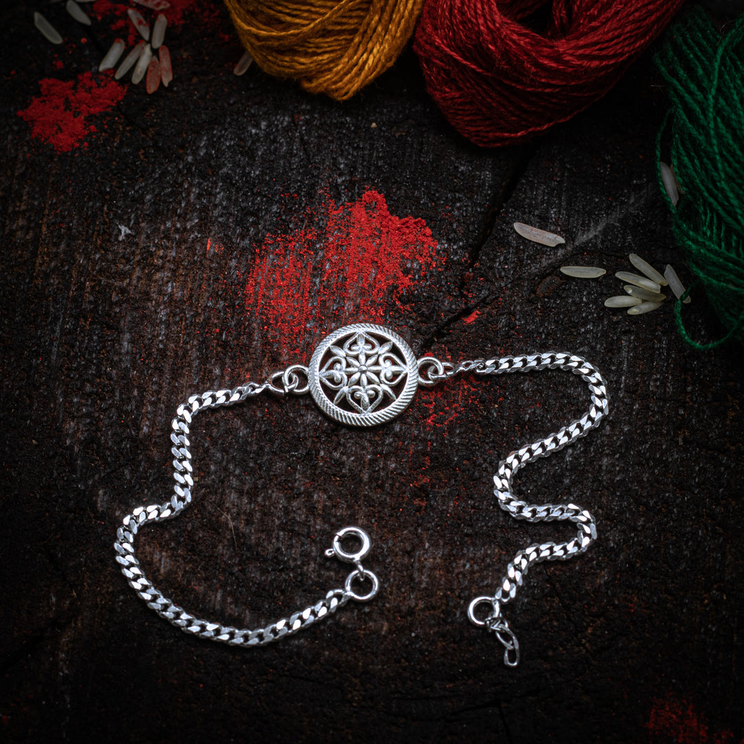 "DIVINE BLOOMS" Silver Rakhi for Brother